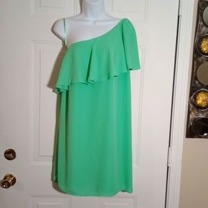 Naked Zebra Green One Shoulder Ruffle Dress. Size L